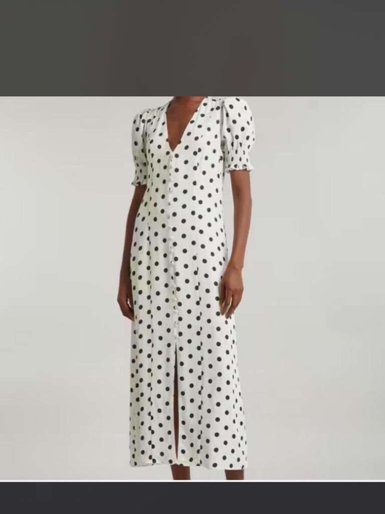 Sleeper White And Black Polka Dot V-Neck Midi Dress